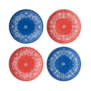 One Hundred 80 Degrees American Holiday Red and Blue Bandana Melamine Plates Set